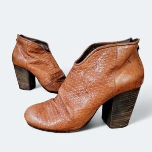 Latitude Femme Ankle Boots Leather Textured Slouch Heeled Size 38.5
